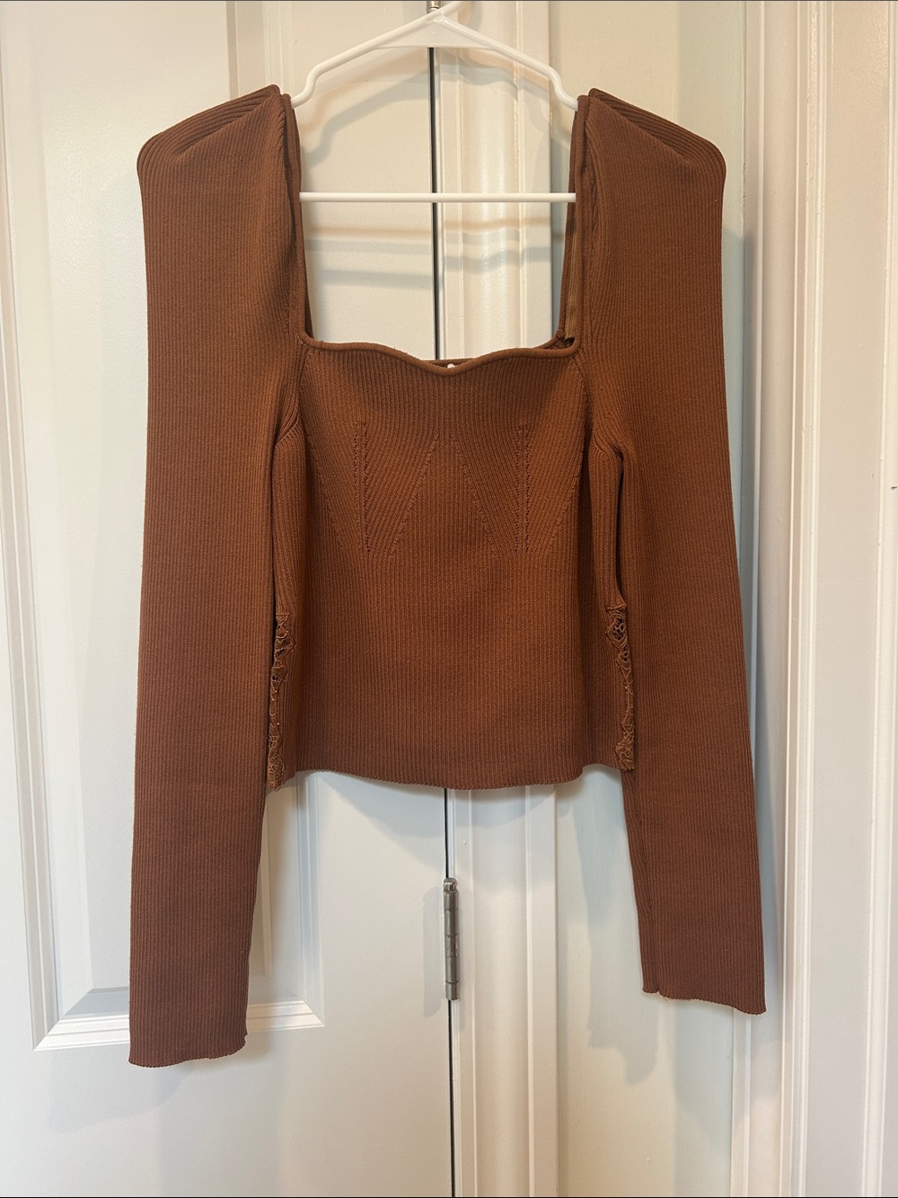 Callahan Cropped Ribbed Square Neck Knit Top in Rust